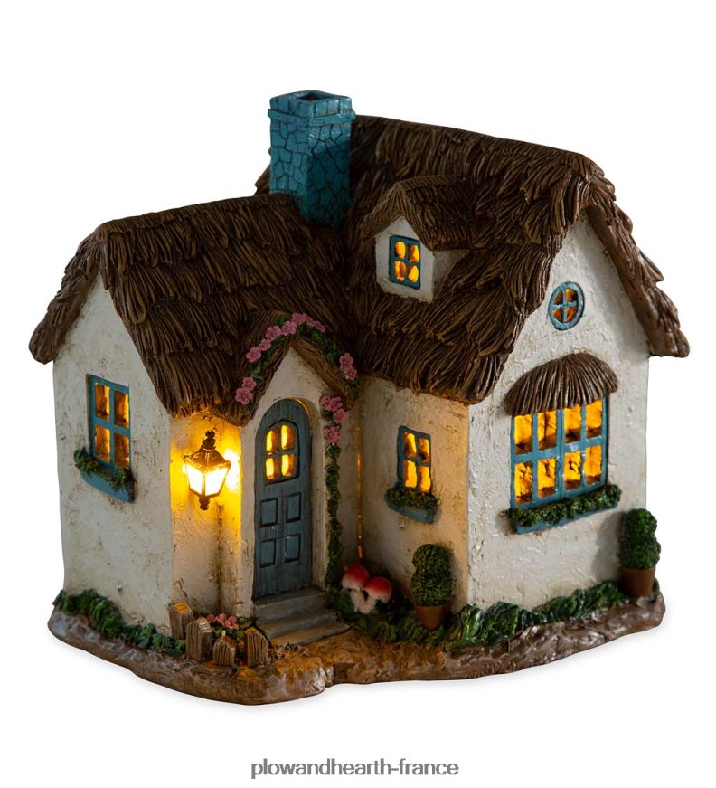 Jardin de fées miniature, maison de campagne anglaise solaire Plow & Hearth 8642F6186 cour et jardin