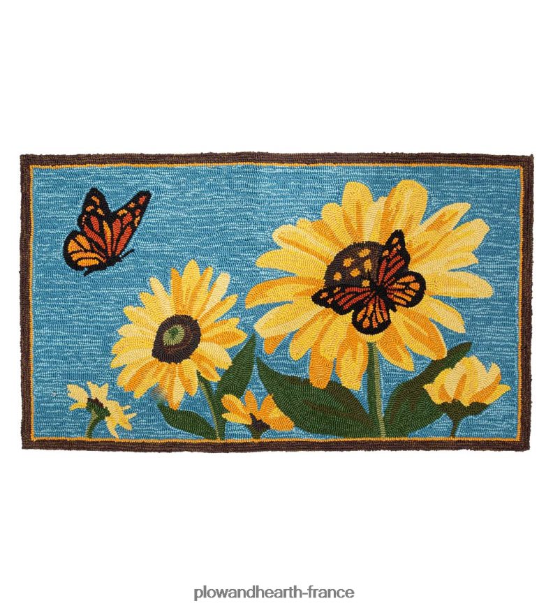 Tapis d'appoint en polypropylène crocheté tournesol et papillon intérieur/extérieur Plow & Hearth 8642F6361 cour et jardin