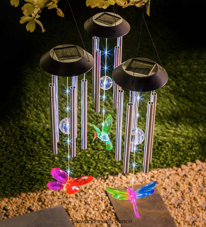 carillons éoliens solaires merveilles ailées, ensemble de 3 Plow & Hearth 8642F6311 cour et jardin