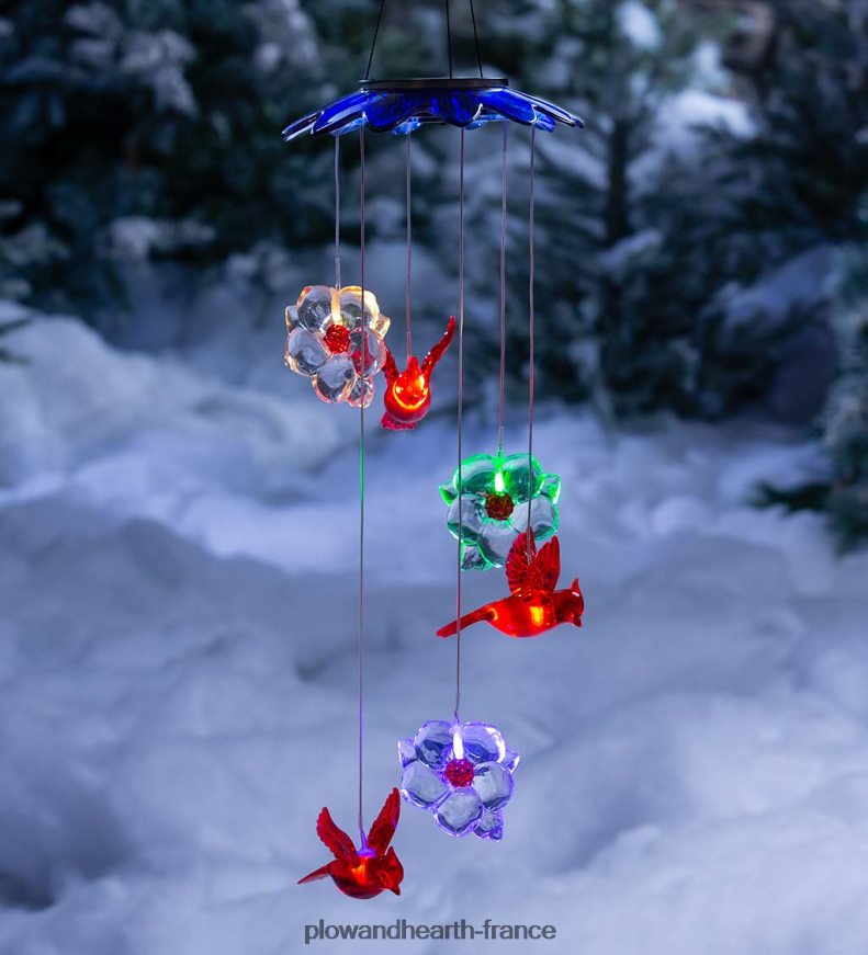 mobile solaire aux couleurs changeantes avec cardinaux et fleurs Plow & Hearth 8642F6303 cour et jardin