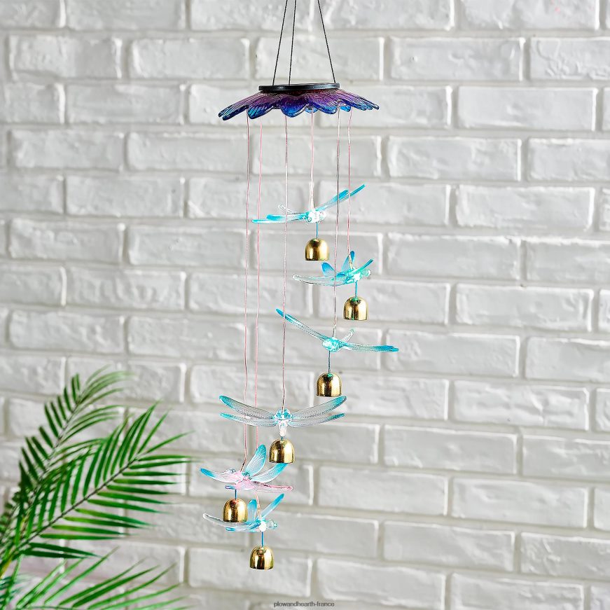 mobile solaire suspendu avec carillons - libellule Plow & Hearth 8642F6230 cour et jardin