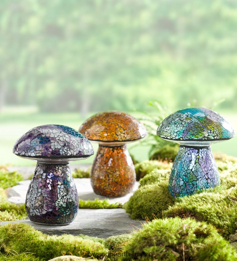 ornement de pelouse de champignon en mosaïque de verre - violet Plow & Hearth 8642F661 cour et jardin