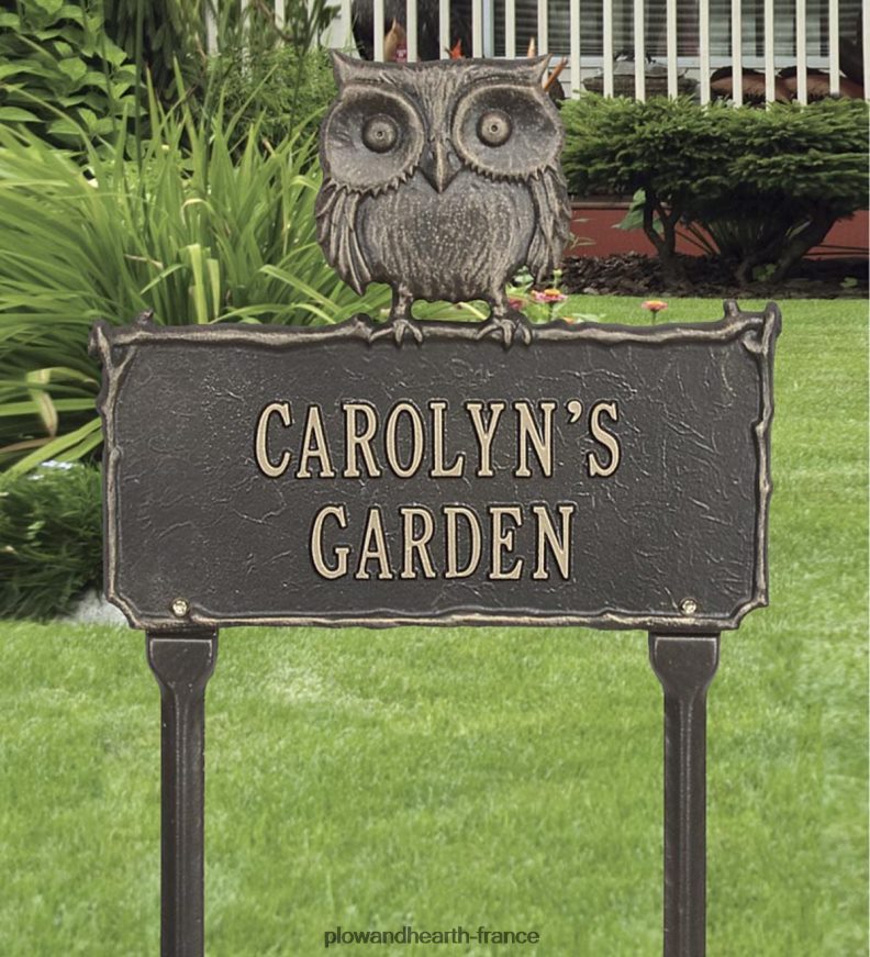 signe personnalisé de hibou en fonte d’aluminium - bronze Plow & Hearth 8642F664 cour et jardin