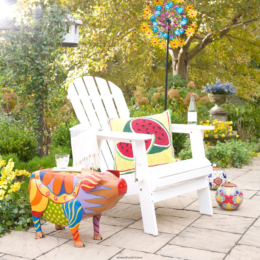table d'appoint colorée en forme de cochon d'art populaire Plow & Hearth 8642F6173 cour et jardin