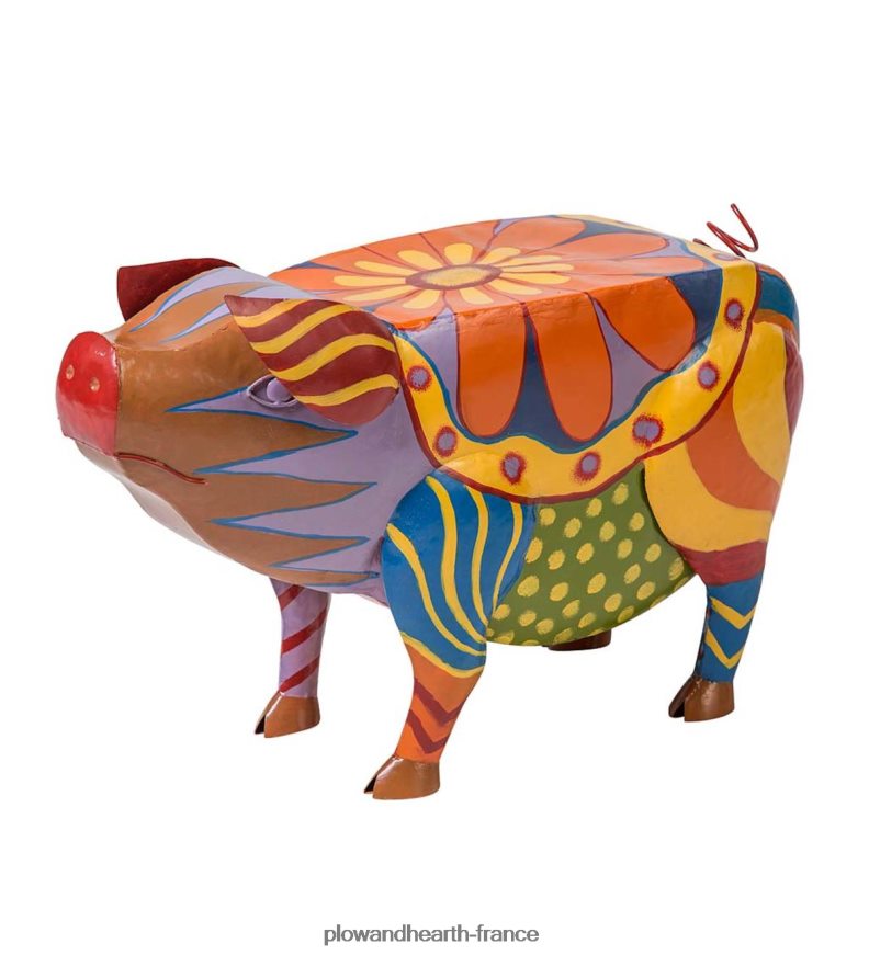 table d'appoint colorée en forme de cochon d'art populaire Plow & Hearth 8642F6173 cour et jardin