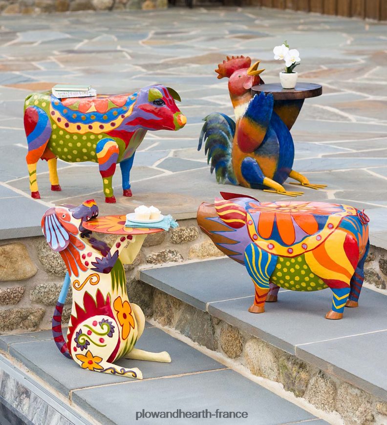 table d'appoint colorée en forme de cochon d'art populaire Plow & Hearth 8642F6173 cour et jardin