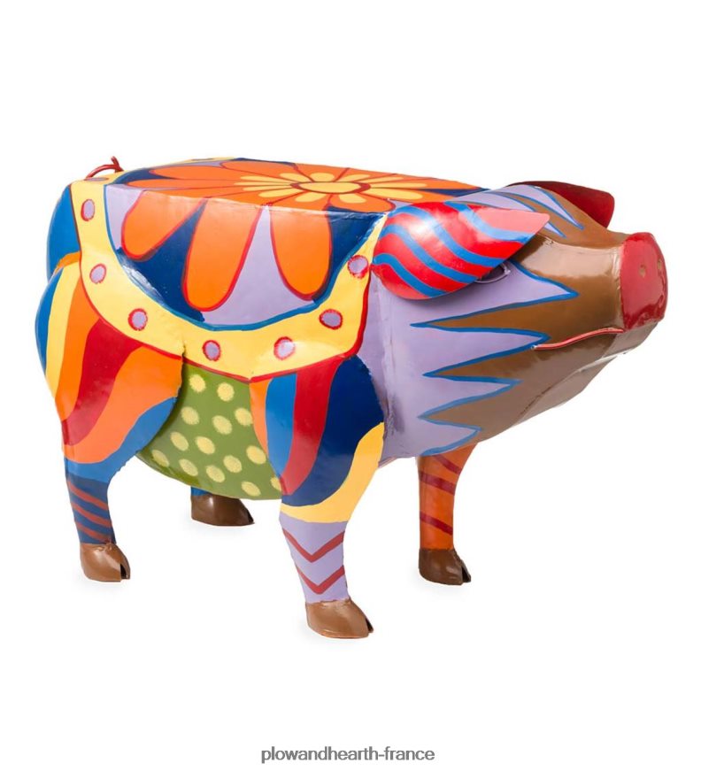 table d'appoint colorée en forme de cochon d'art populaire Plow & Hearth 8642F6173 cour et jardin