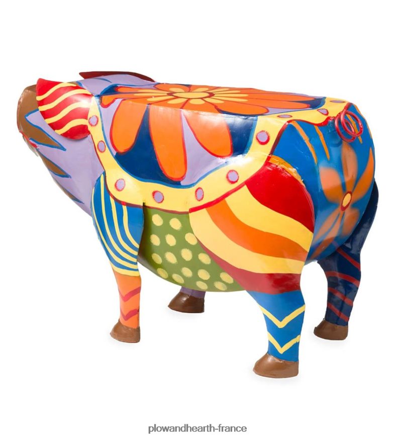 table d'appoint colorée en forme de cochon d'art populaire Plow & Hearth 8642F6173 cour et jardin