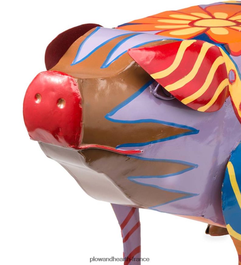 table d'appoint colorée en forme de cochon d'art populaire Plow & Hearth 8642F6173 cour et jardin