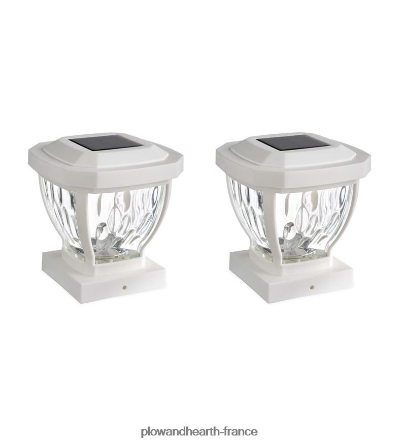 Lampes solaires à capuchon de poteau en verre ondulé, ensemble de 2 - cuivre Plow & Hearth 8642F6474 cour et jardin