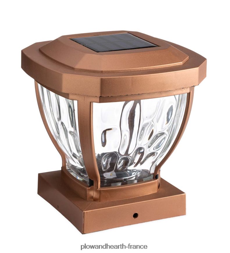Lampes solaires à capuchon de poteau en verre ondulé, ensemble de 2 - cuivre Plow & Hearth 8642F6474 cour et jardin