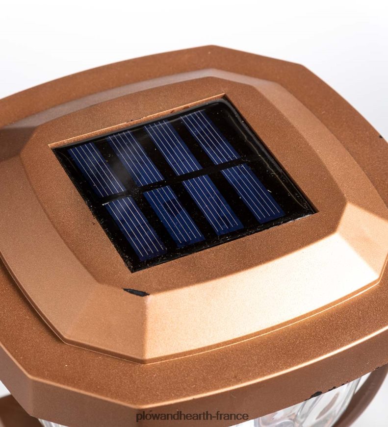 Lampes solaires à capuchon de poteau en verre ondulé, ensemble de 2 - cuivre Plow & Hearth 8642F6474 cour et jardin