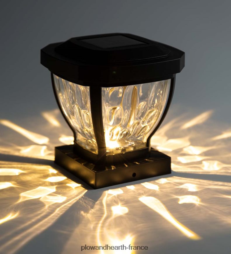 Lampes solaires à capuchon de poteau en verre ondulé, ensemble de 2 - cuivre Plow & Hearth 8642F6474 cour et jardin