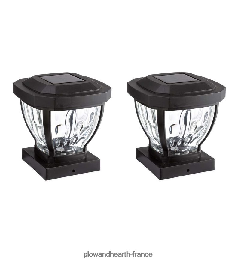 Lampes solaires à capuchon de poteau en verre ondulé, ensemble de 2 - cuivre Plow & Hearth 8642F6474 cour et jardin