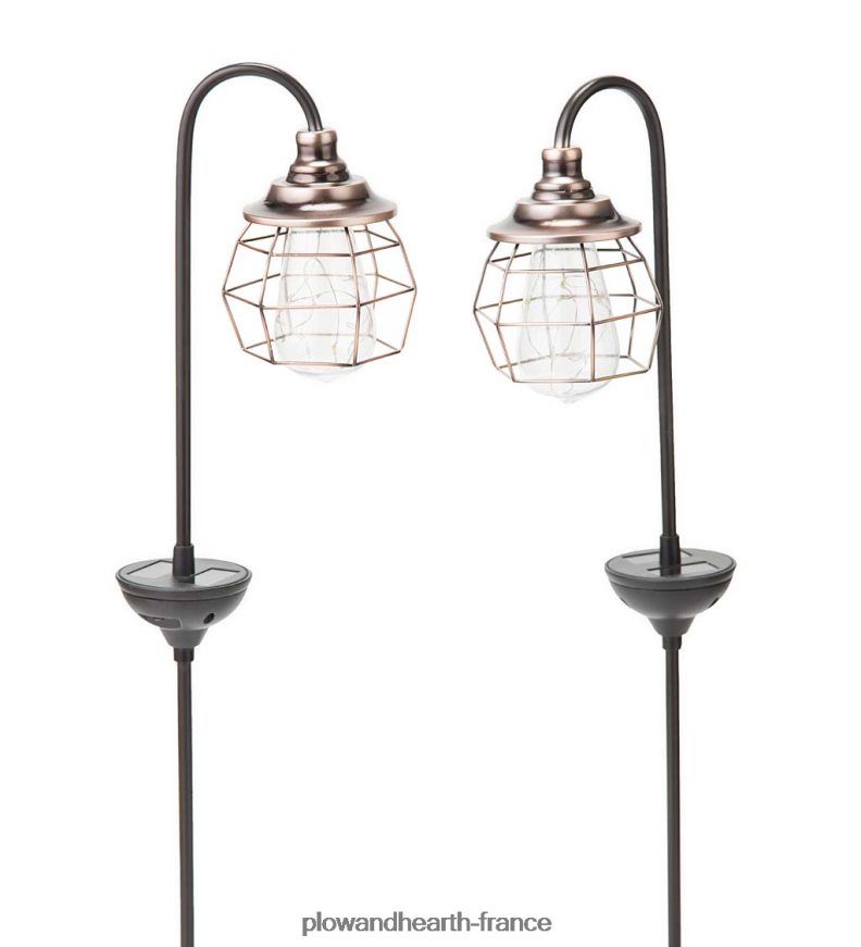 Lampes solaires d'allée de jardin luciole, lot de 2 - cuivre Plow & Hearth 8642F679 cour et jardin