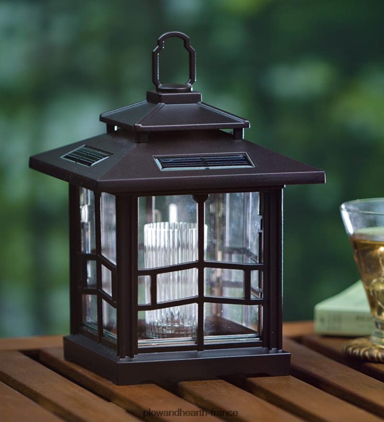 Lanternes solaires 3 en 1 avec crochet de berger/piquet de terre, lot de 2 - bronze Plow & Hearth 8642F6456 cour et jardin