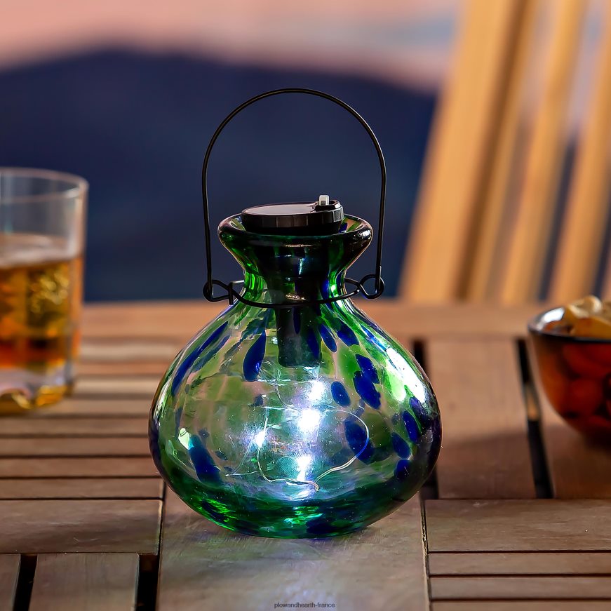 lanterne solaire compacte à confettis - confettis turquoise Plow & Hearth 8642F6472 cour et jardin