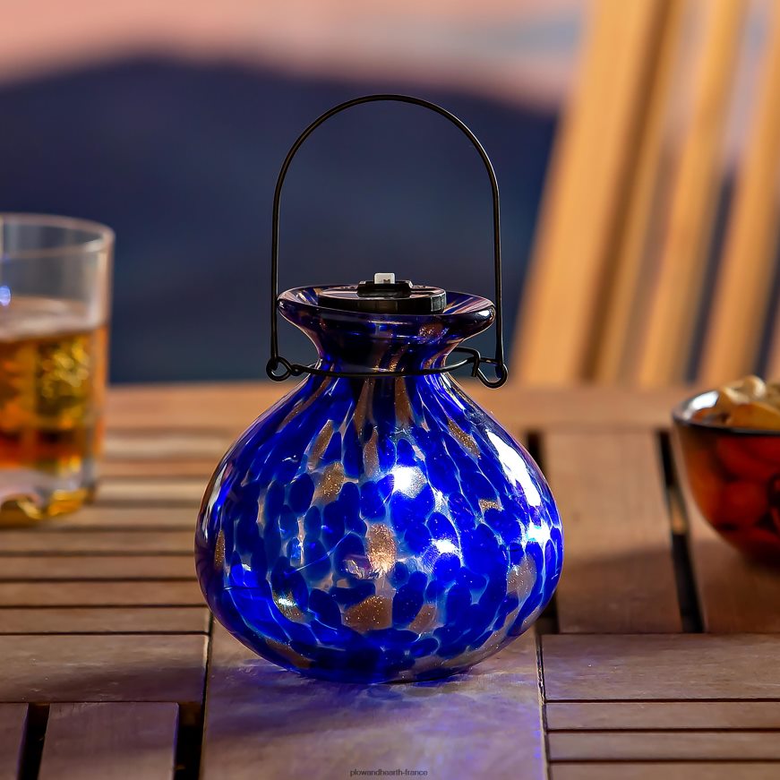 lanterne solaire compacte à confettis - confettis turquoise Plow & Hearth 8642F6472 cour et jardin