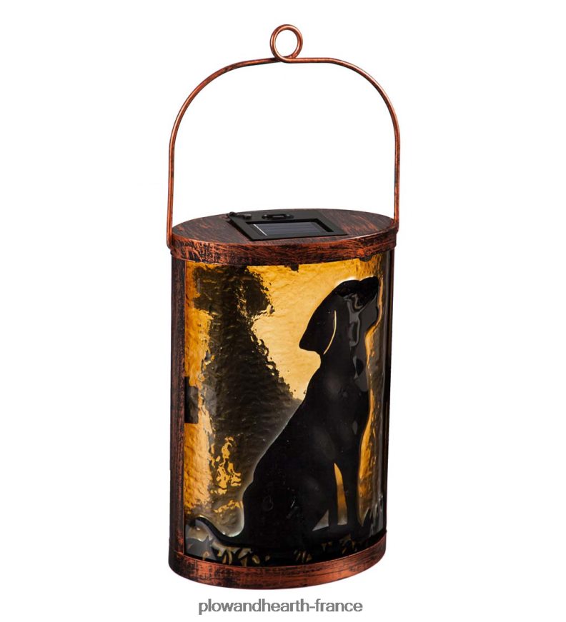 lanterne solaire en verre peinte à la main - chien Plow & Hearth 8642F6463 cour et jardin