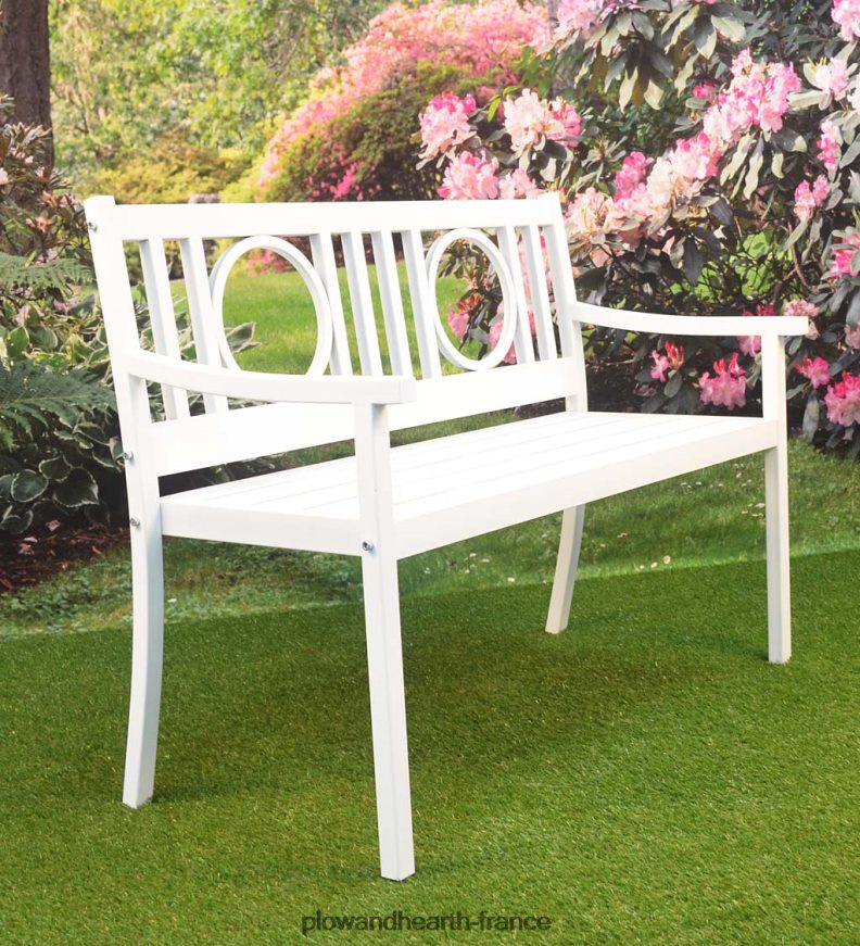 banc de jardin en acier grayson - noir Plow & Hearth 8642F6502 cour et jardin