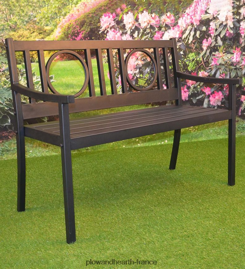 banc de jardin en acier grayson - noir Plow & Hearth 8642F6502 cour et jardin
