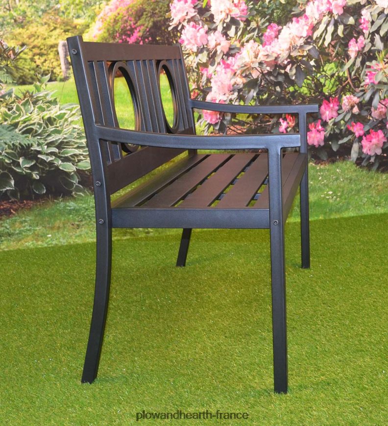 banc de jardin en acier grayson - noir Plow & Hearth 8642F6502 cour et jardin