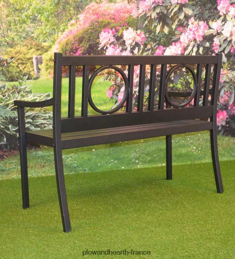 banc de jardin en acier grayson - noir Plow & Hearth 8642F6502 cour et jardin