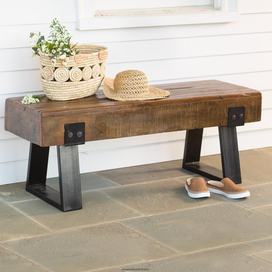 banc en bois récupéré intérieur/extérieur Richland Plow & Hearth 8642F6485 cour et jardin