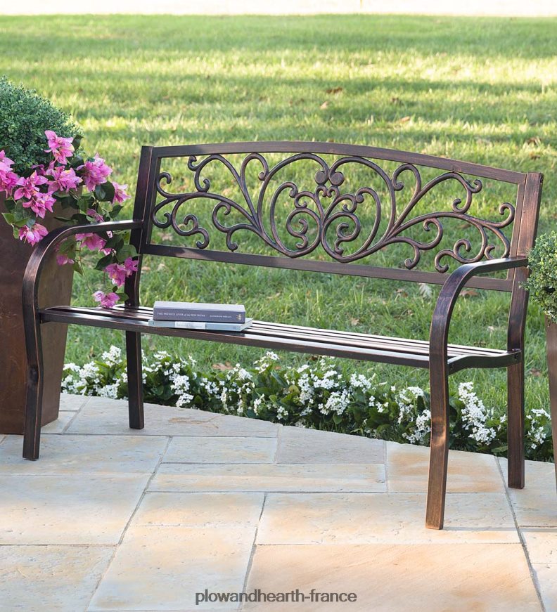 banc en métal de jardin fleuri Plow & Hearth 8642F6488 cour et jardin