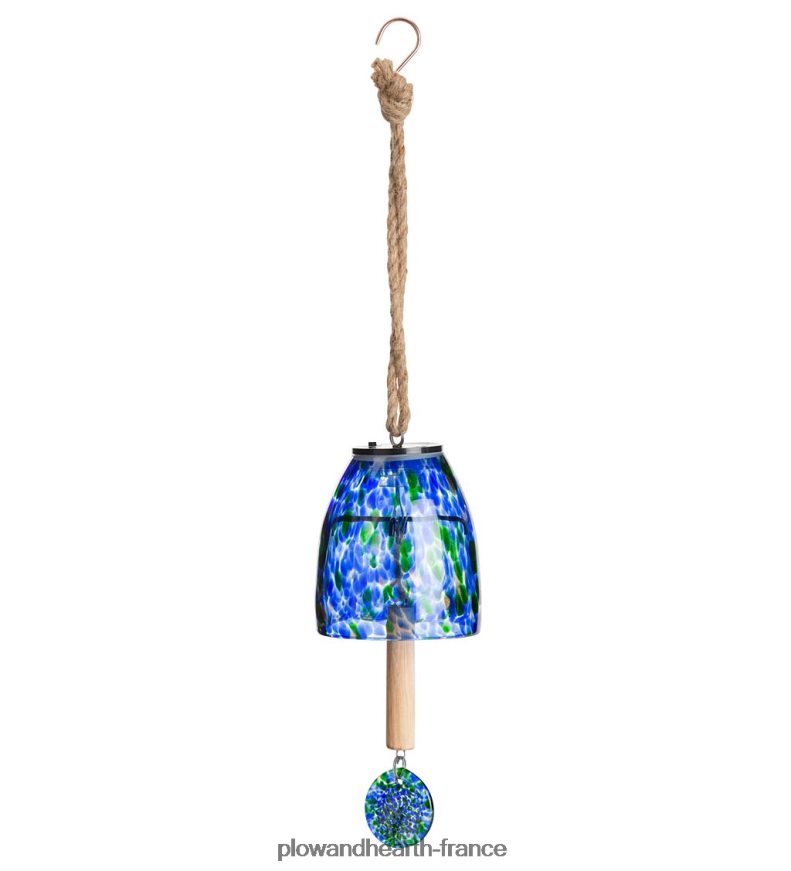 Carillon de cloche en verre d'art solaire - bleu Plow & Hearth 8642F6449 cour et jardin