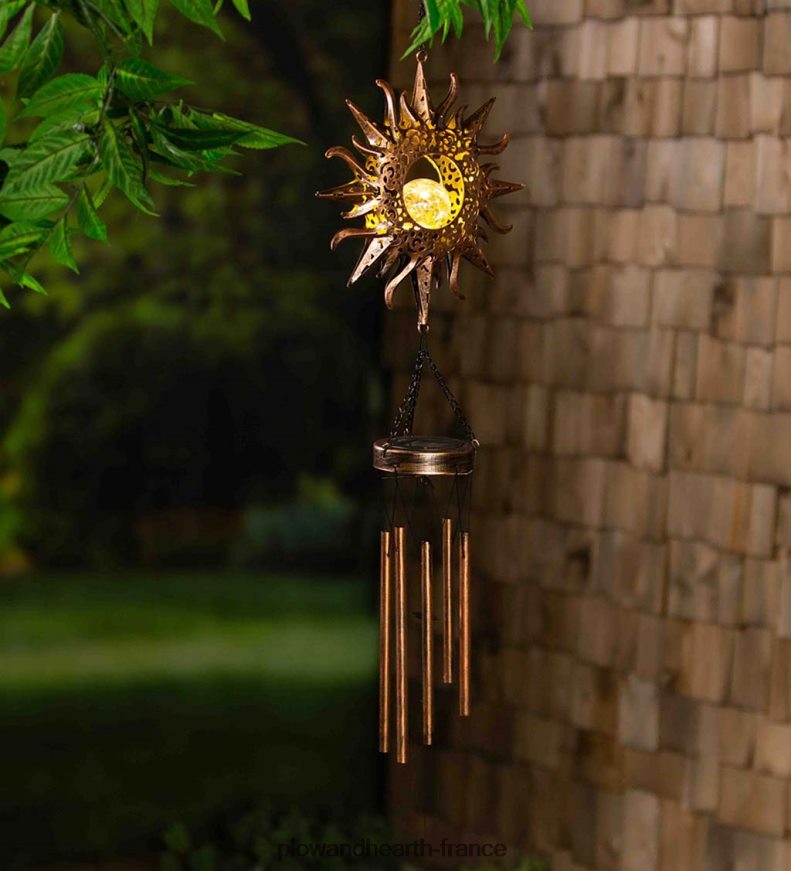 Carillon solaire céleste avec globe en verre craquelé - Soleil Plow & Hearth 8642F6450 cour et jardin