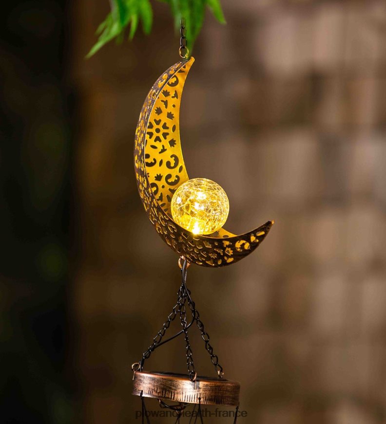 Carillon solaire céleste avec globe en verre craquelé - Soleil Plow & Hearth 8642F6450 cour et jardin