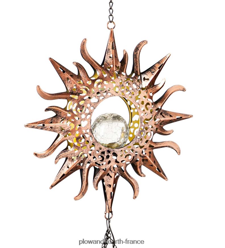 Carillon solaire céleste avec globe en verre craquelé - Soleil Plow & Hearth 8642F6450 cour et jardin