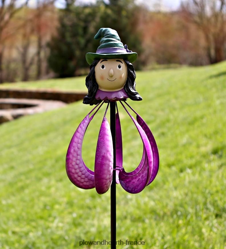 Moulin à vent de jardin en métal pour sorcière d'Halloween Plow & Hearth 8642F6210 cour et jardin
