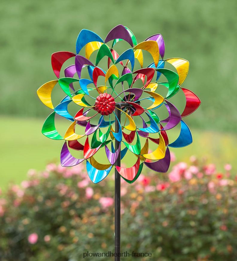 Moulin à vent multicolore en zinnia avec deux rotors Plow & Hearth 8642F6143 cour et jardin
