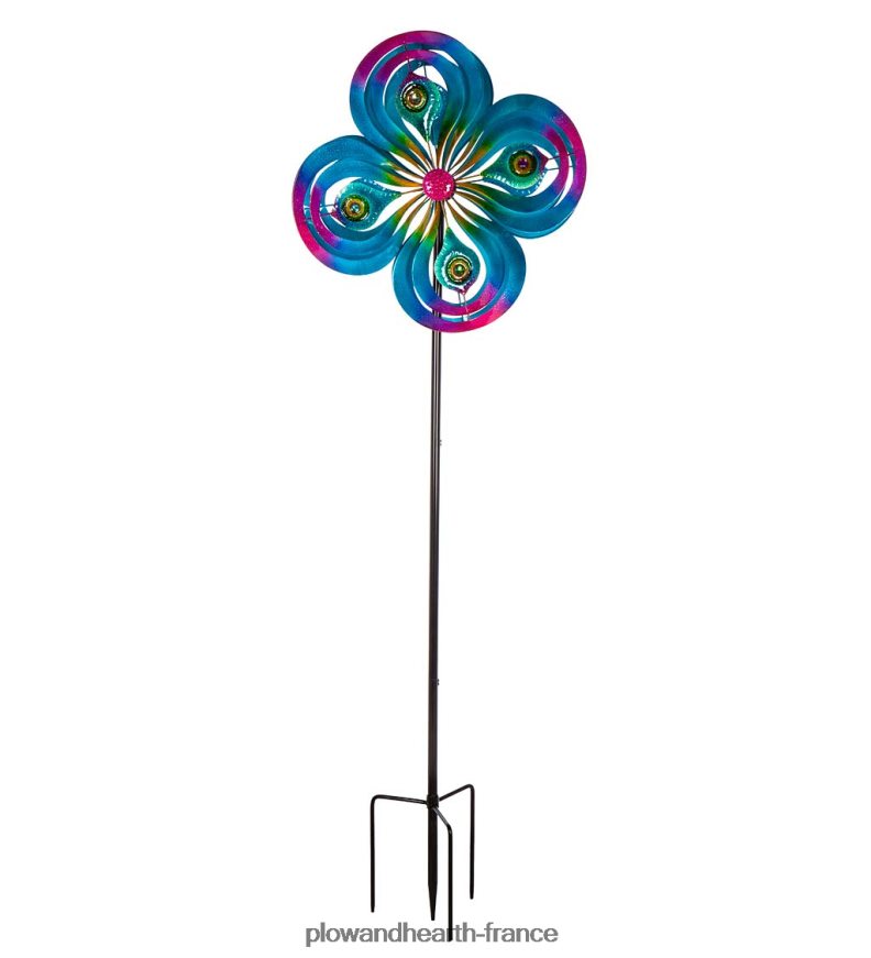Moulin à vent tourbillonnant paon - bleu Plow & Hearth 8642F6340 cour et jardin