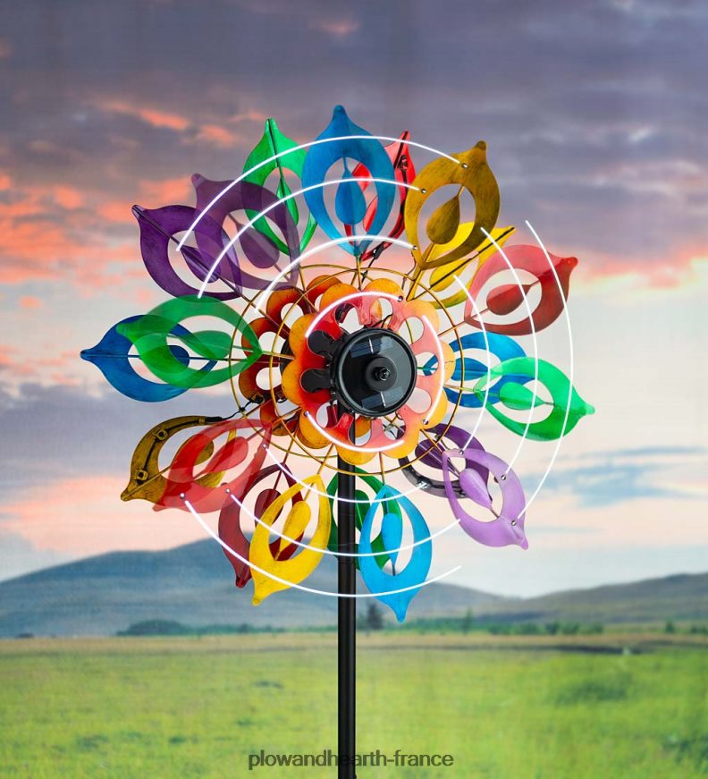 Spinner à vent en métal éclairé à l'énergie solaire, fleur de lys multicolore - multi Plow & Hearth 8642F6345 cour et jardin