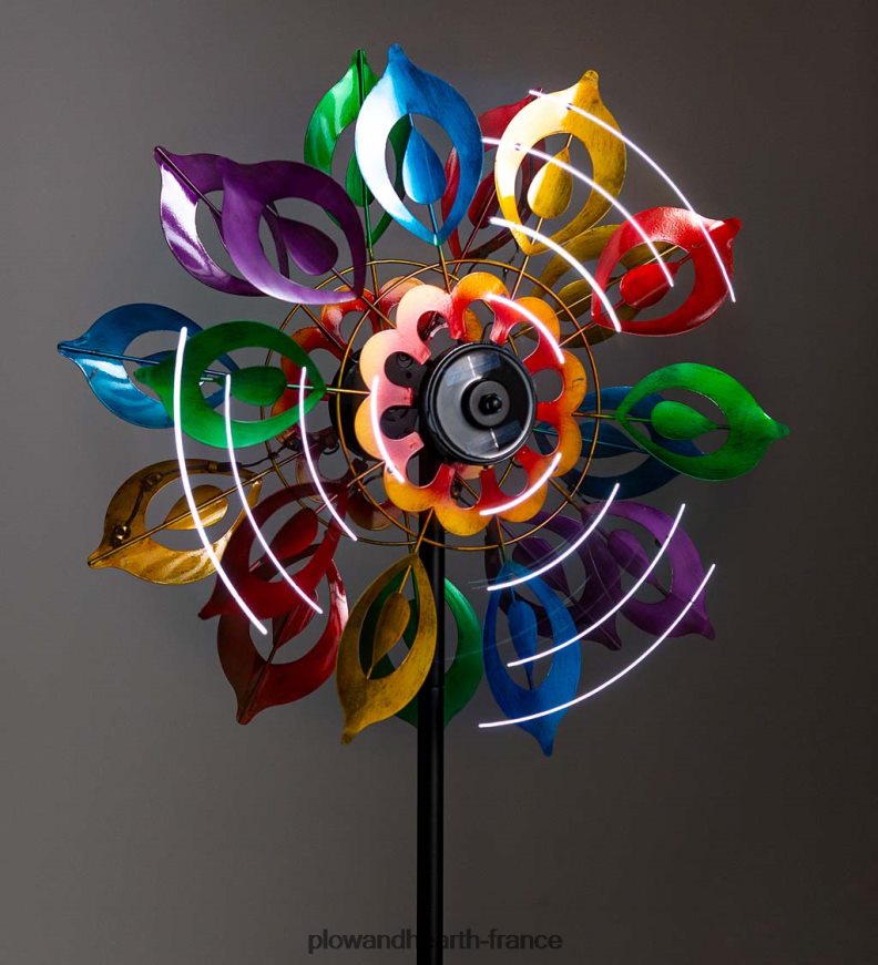 Spinner à vent en métal éclairé à l'énergie solaire, fleur de lys multicolore - multi Plow & Hearth 8642F6345 cour et jardin