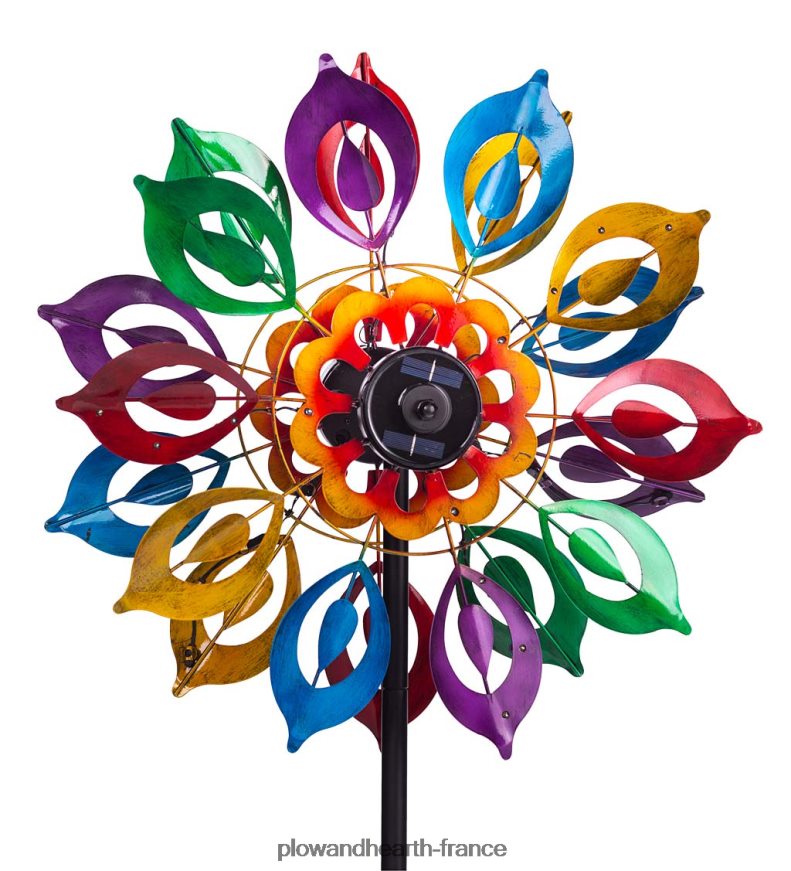 Spinner à vent en métal éclairé à l'énergie solaire, fleur de lys multicolore - multi Plow & Hearth 8642F6345 cour et jardin
