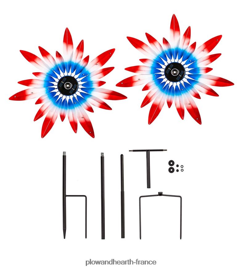 Spinner à vent solaire patriotique Plow & Hearth 8642F6369 cour et jardin