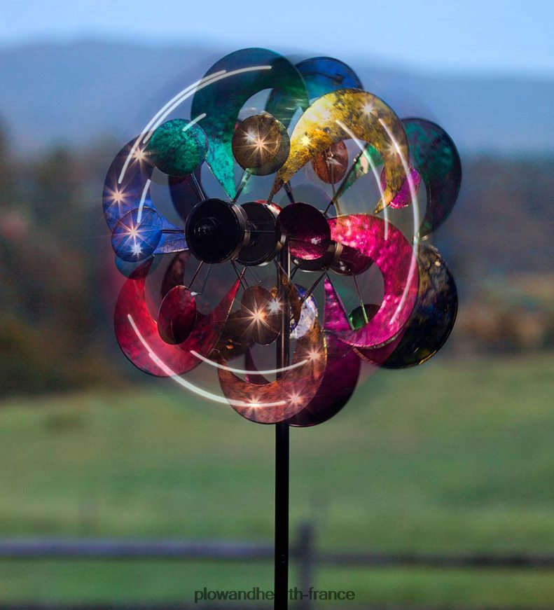éolienne solaire à pétales de fleurs à quatre niveaux Plow & Hearth 8642F6371 cour et jardin