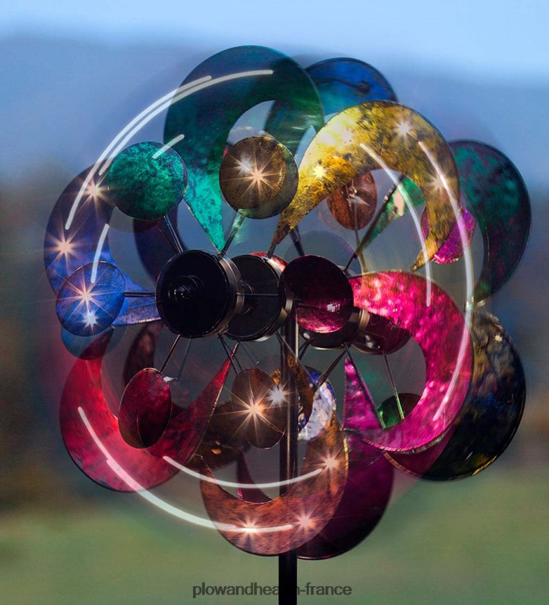 éolienne solaire à pétales de fleurs à quatre niveaux Plow & Hearth 8642F6371 cour et jardin