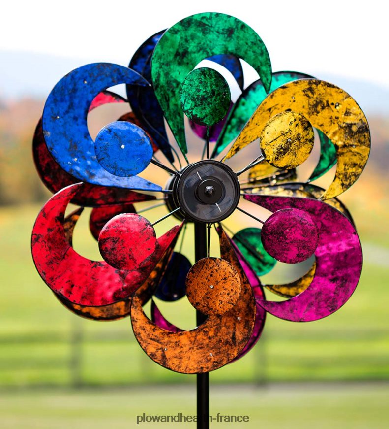 éolienne solaire à pétales de fleurs à quatre niveaux Plow & Hearth 8642F6371 cour et jardin