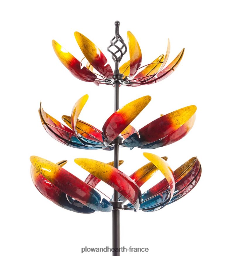 toupie à vent en métal à trois niveaux avec vagues ombrées Plow & Hearth 8642F6137 cour et jardin