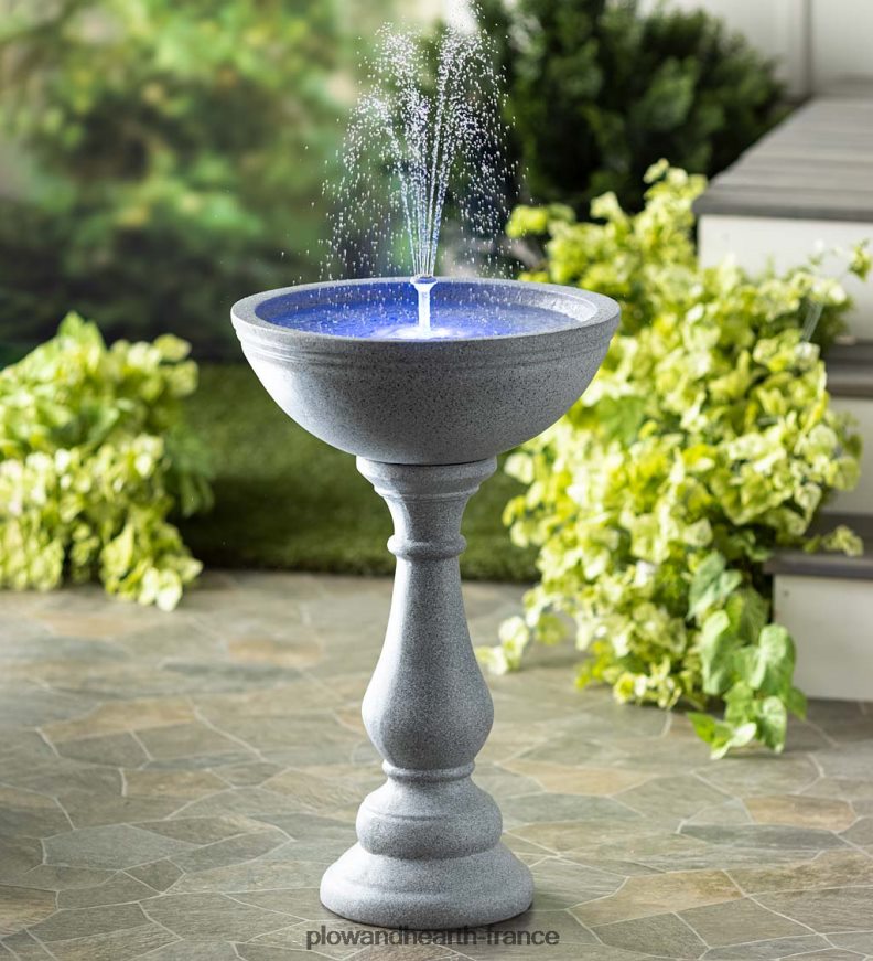 Fontaine intelligente ronde sans fil Valencia avec télécommande Plow & Hearth 8642F6537 cour et jardin