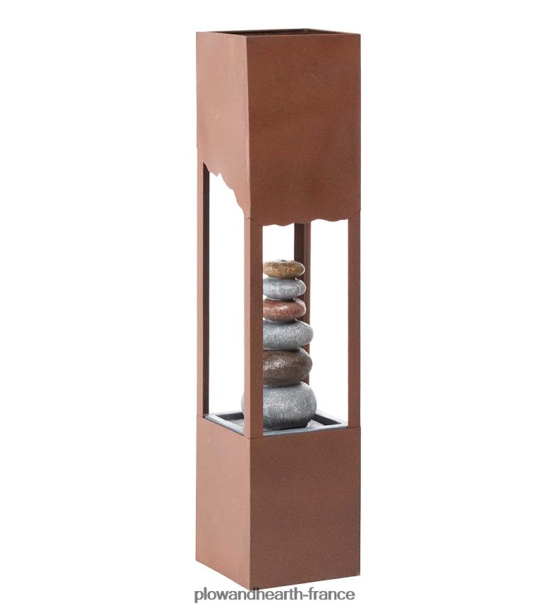 Fontaine lumineuse électrique autoportante avec cairn de roche de rivière et jardinière Plow & Hearth 8642F6536 cour et jardin