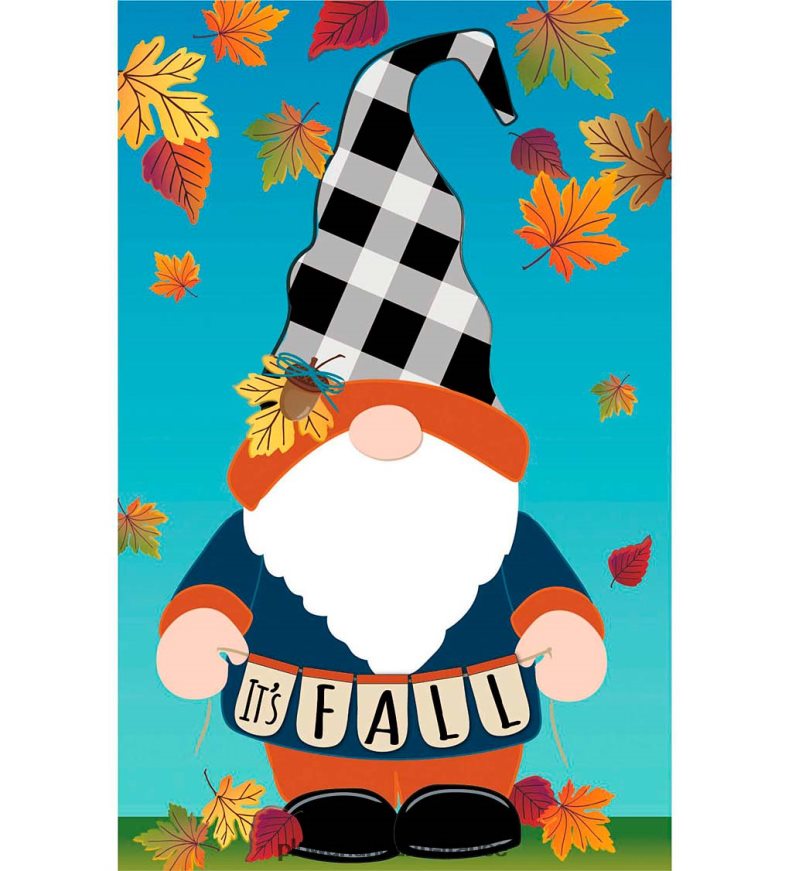 drapeau de jardin en lin gnome d’automne Plow & Hearth 8642F6517 cour et jardin