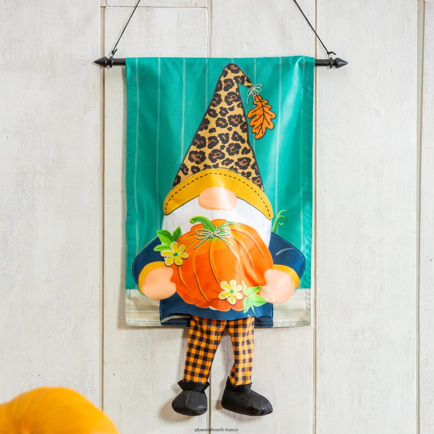gnome d'automne avec drapeau kickin de jardin de citrouilles Plow & Hearth 8642F6522 cour et jardin