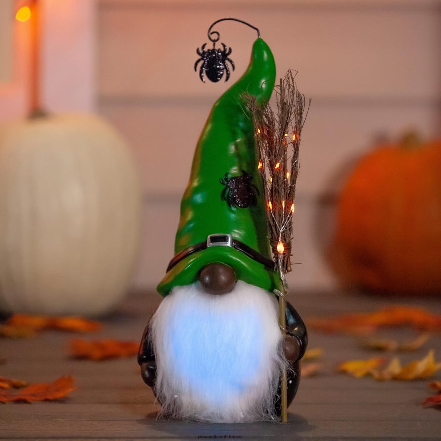 statue de gnome de sorcière éclairée avec chapeau d'araignée - africaine Plow & Hearth 8642F6518 cour et jardin