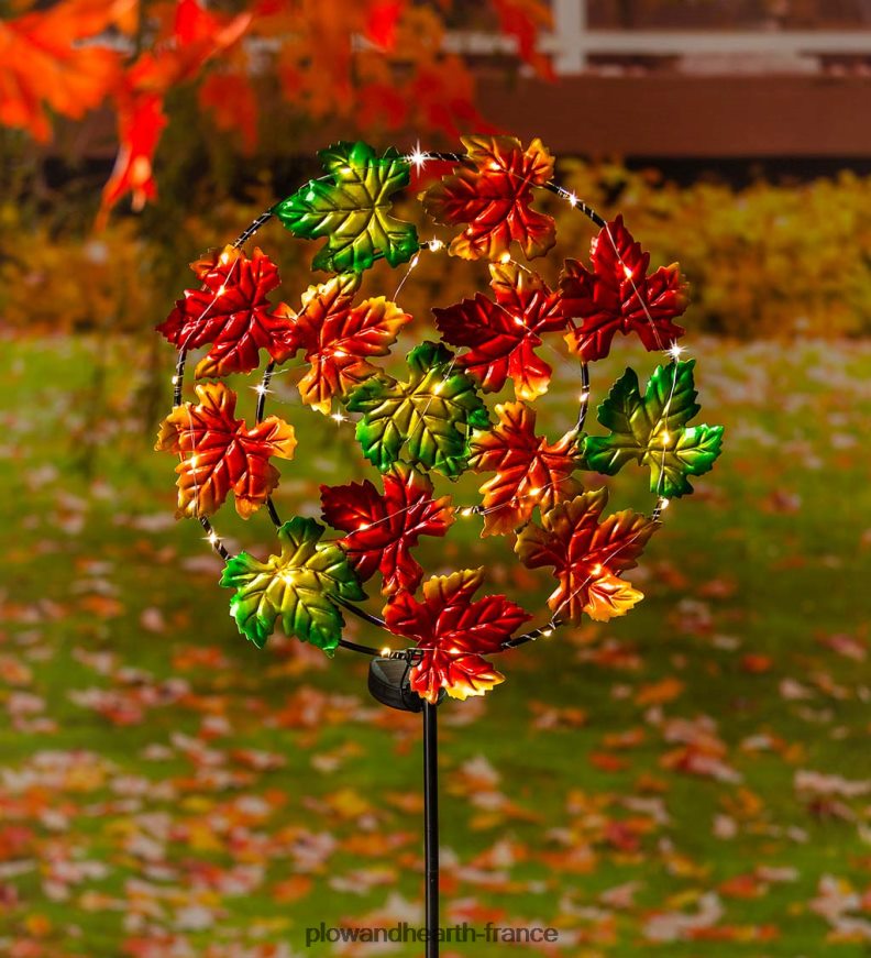 Pieu de jardin en feuilles d'érable avec effet de lumière solaire Plow & Hearth 8642F6443 cour et jardin